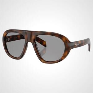 New PRADA Sunglasses Brown Tortoise Gray Lens Aviator Shield Mask 57-18